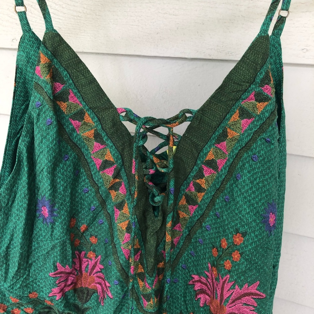 Farm Rio Mini Dress Green Spaghetti Straps Summer US S - Picture 2 of 10
